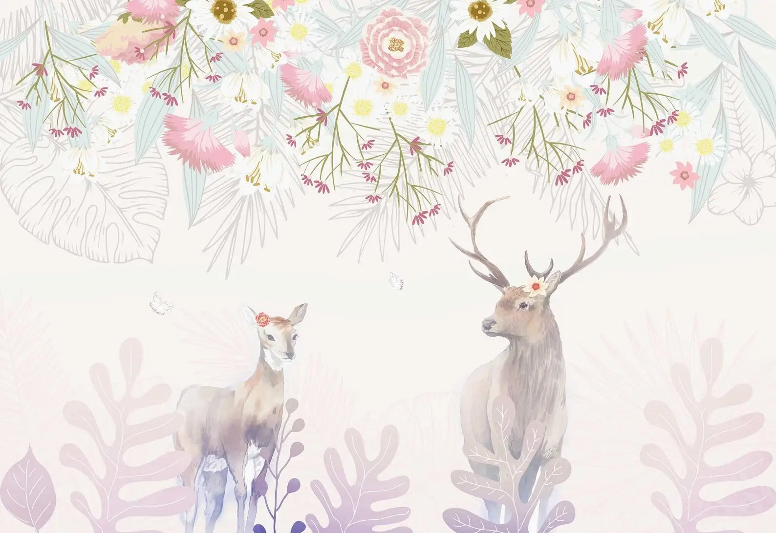 Papier Peint Enfant – Cerfs Floraux