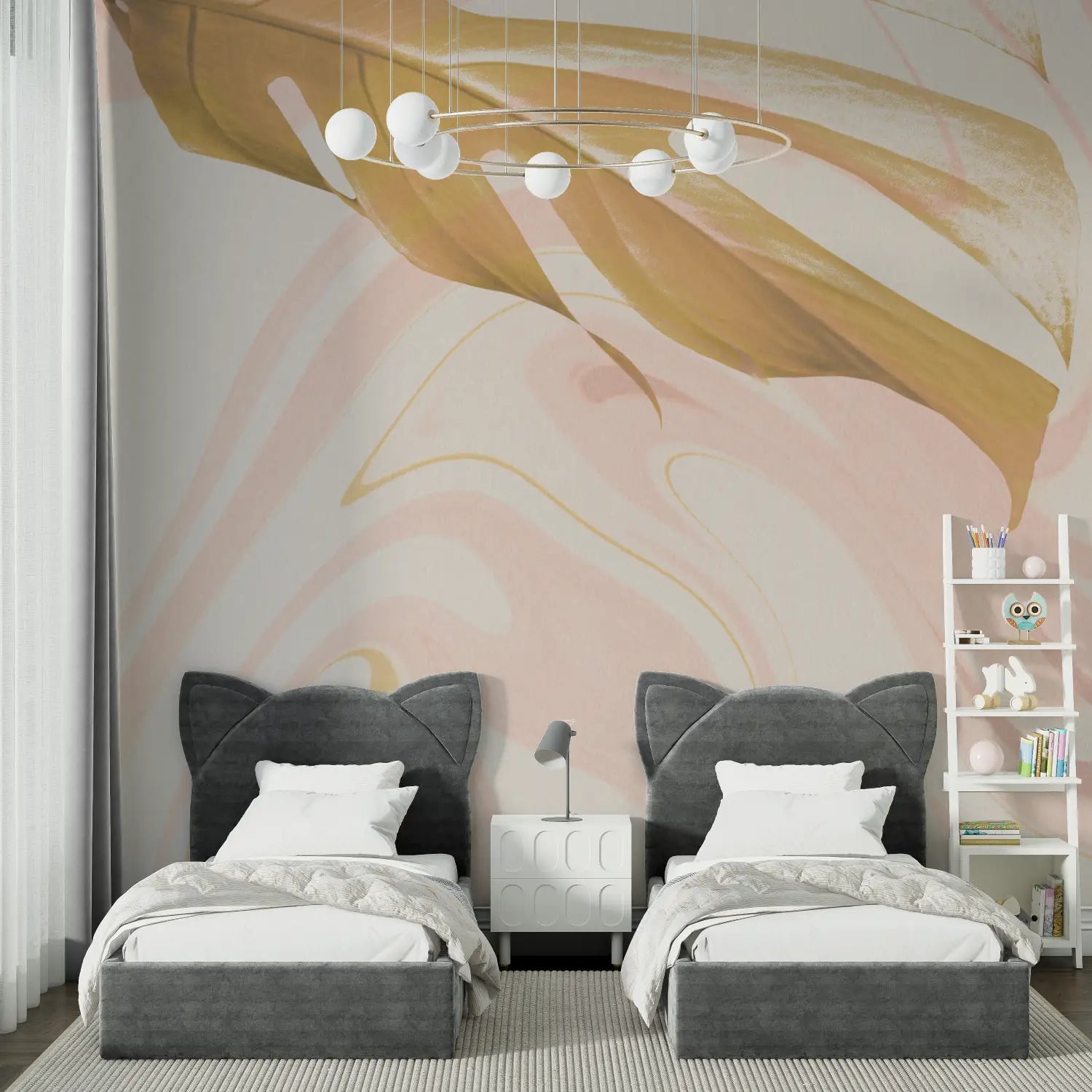 Foliage Wallpaper - Golden Leaf on Pink Background