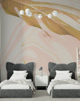 Foliage Wallpaper - Golden Leaf on Pink Background