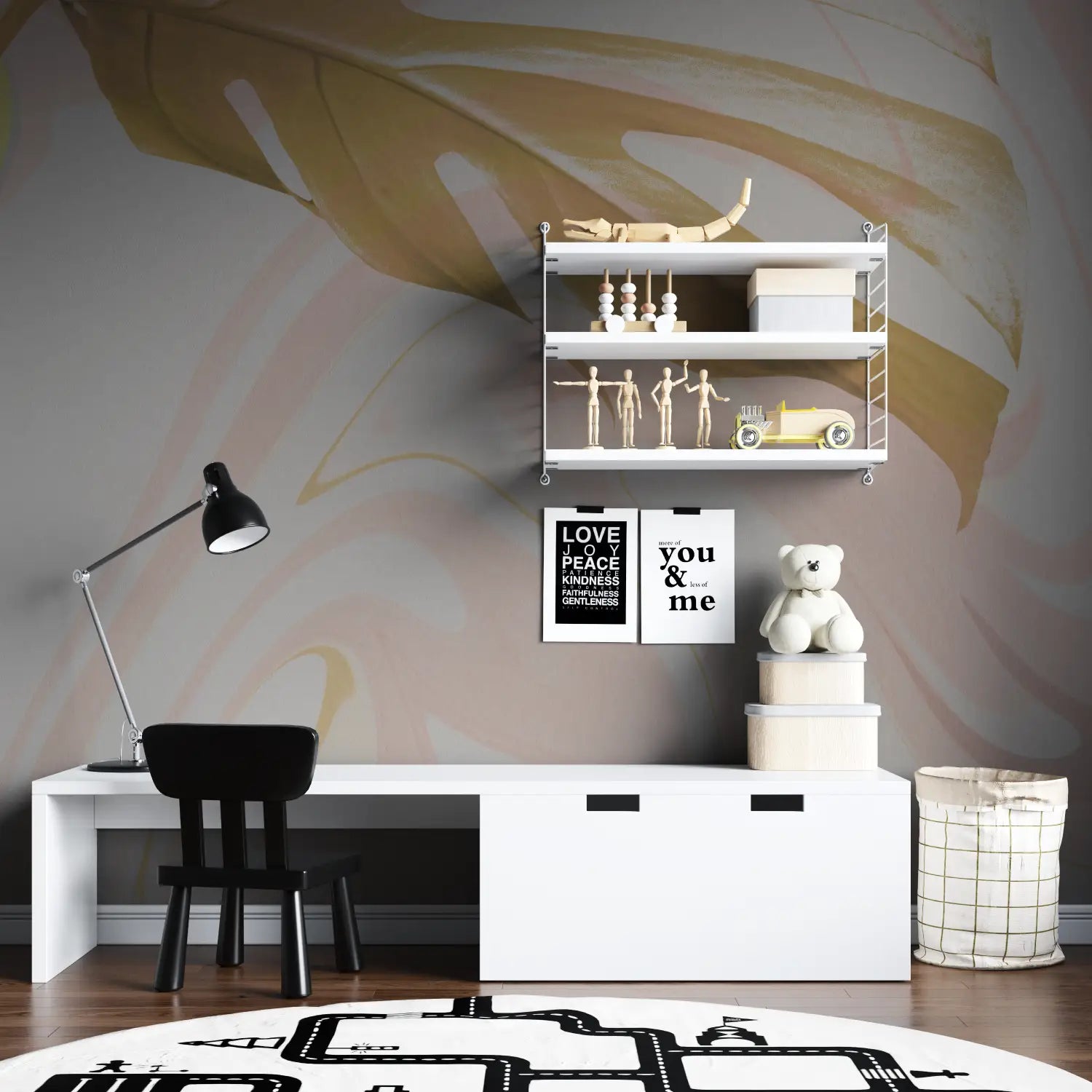 Foliage Wallpaper - Golden Leaf on Pink Background