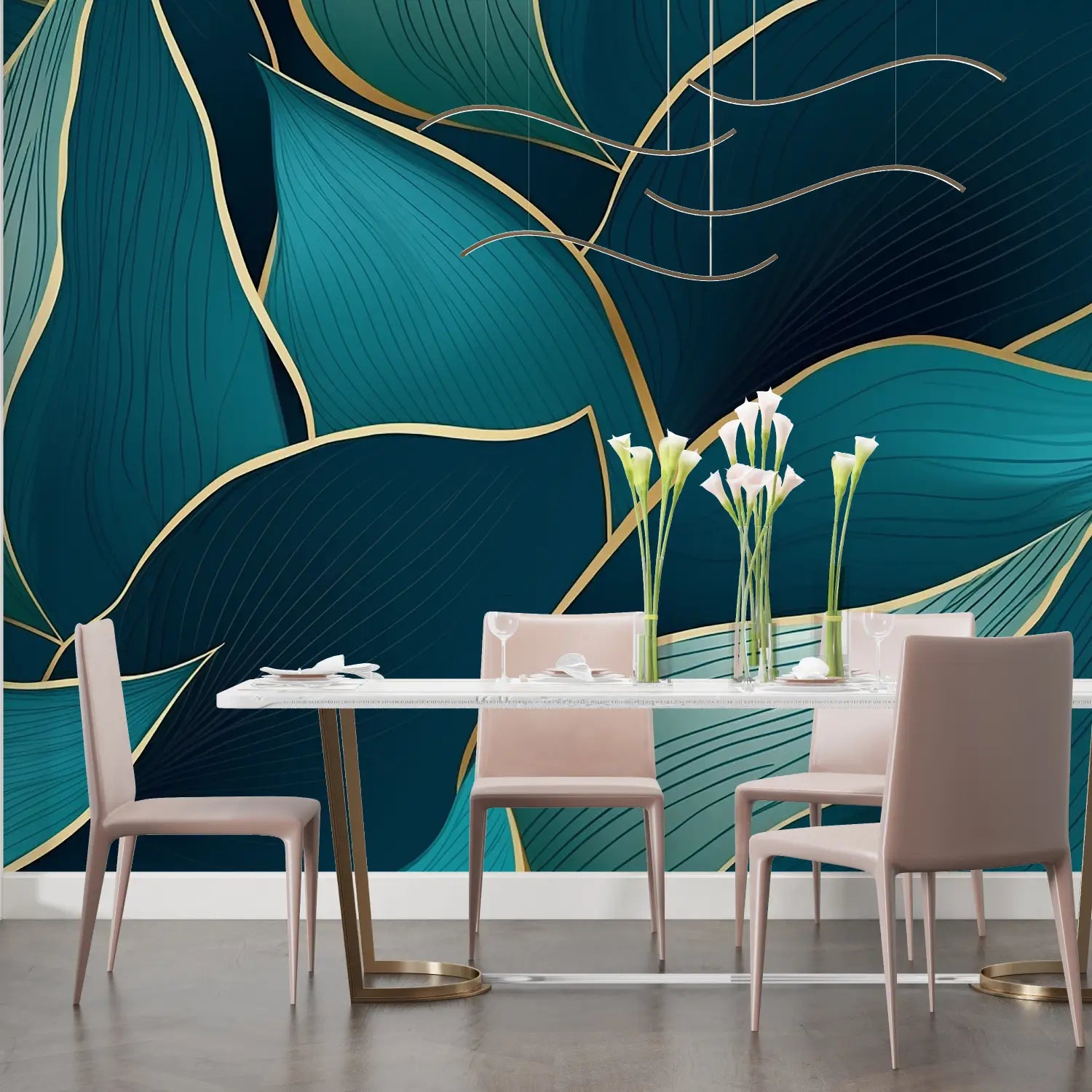 Art &amp; Deco Wallpaper - Emerald Stylized Leaves