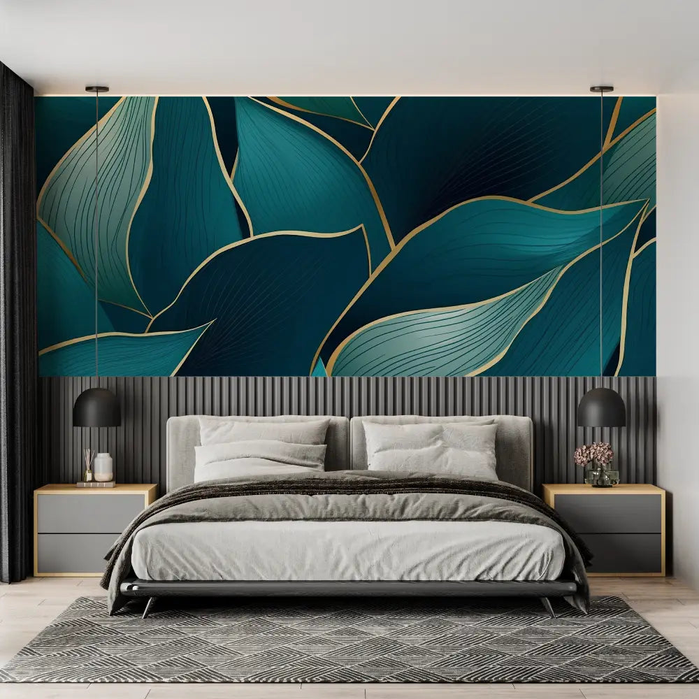 Art &amp; Deco Wallpaper - Emerald Stylized Leaves