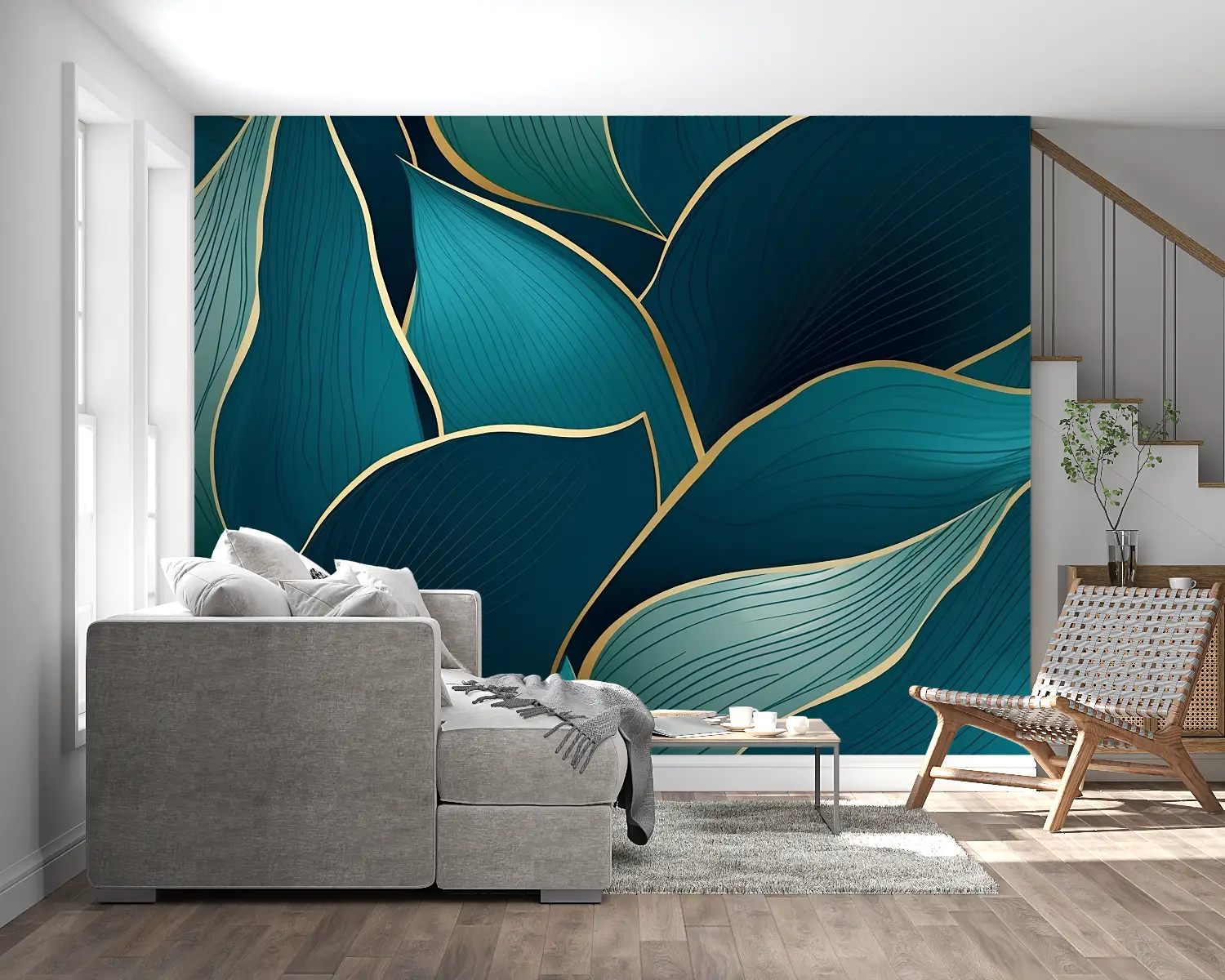 Art &amp; Deco Wallpaper - Emerald Stylized Leaves