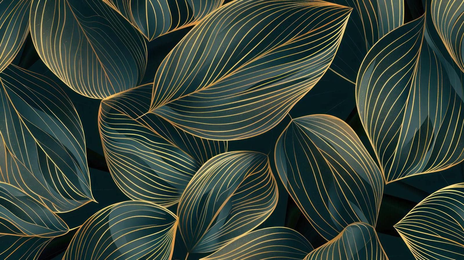 Papier Peint Feuillage – Nervures Dorées sur Vert