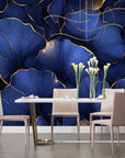 Foliage Wallpaper – Large Blue and Gold Petals