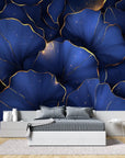 Foliage Wallpaper – Large Blue and Gold Petals