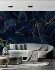 Foliage Wallpaper – Blue Leaves with Gold Threads