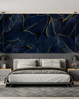 Foliage Wallpaper – Blue Leaves with Gold Threads