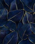 Foliage Wallpaper – Blue Leaves with Gold Threads