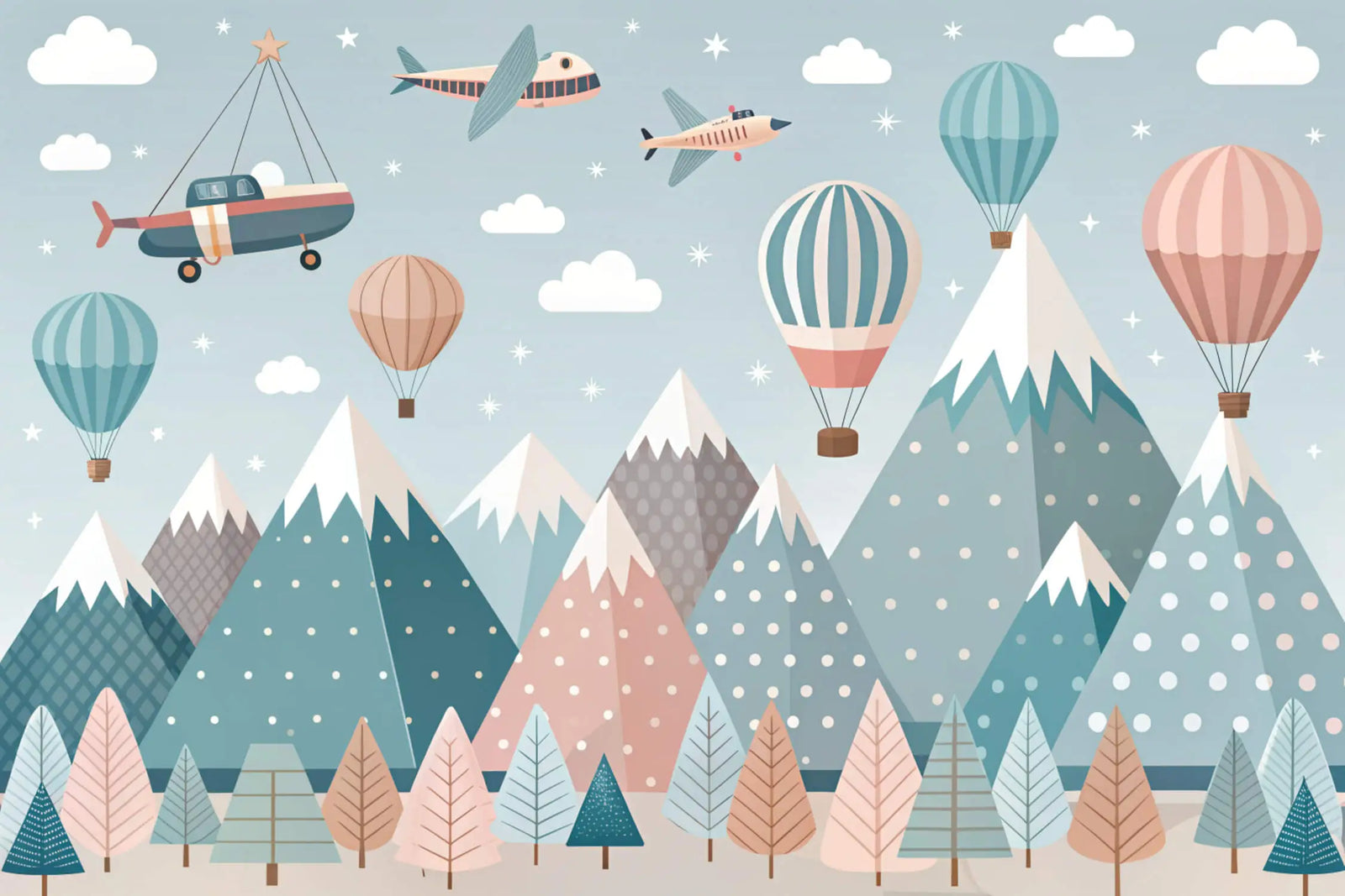 Children's Wallpaper - Mountains and Hot Air Balloons