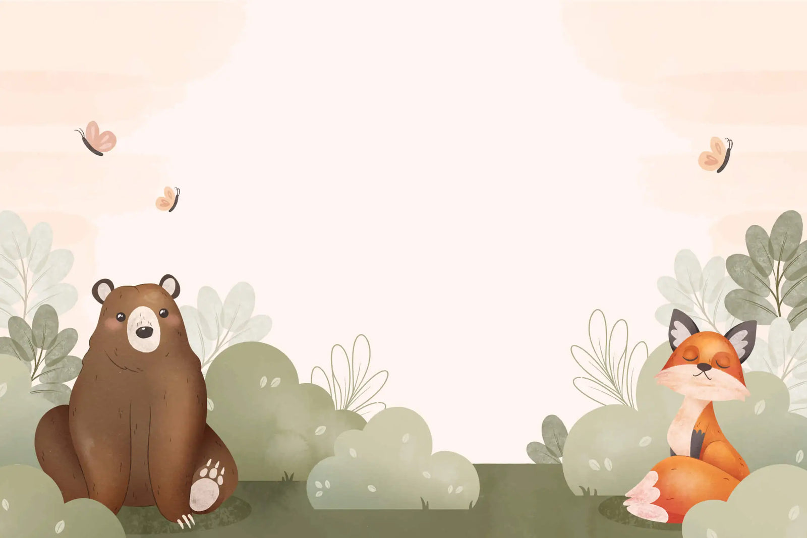 Papier Peint Enfant - Ours et Renard Paisibles