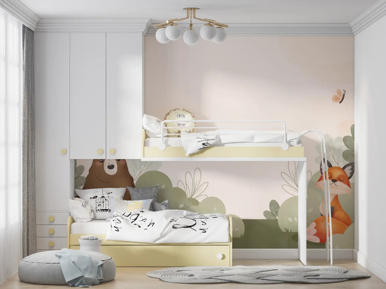 Papier Peint Enfant - Ours et Renard Paisibles