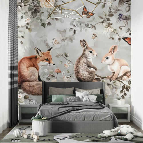 Papier Peint Animaux - Renards et Lapins