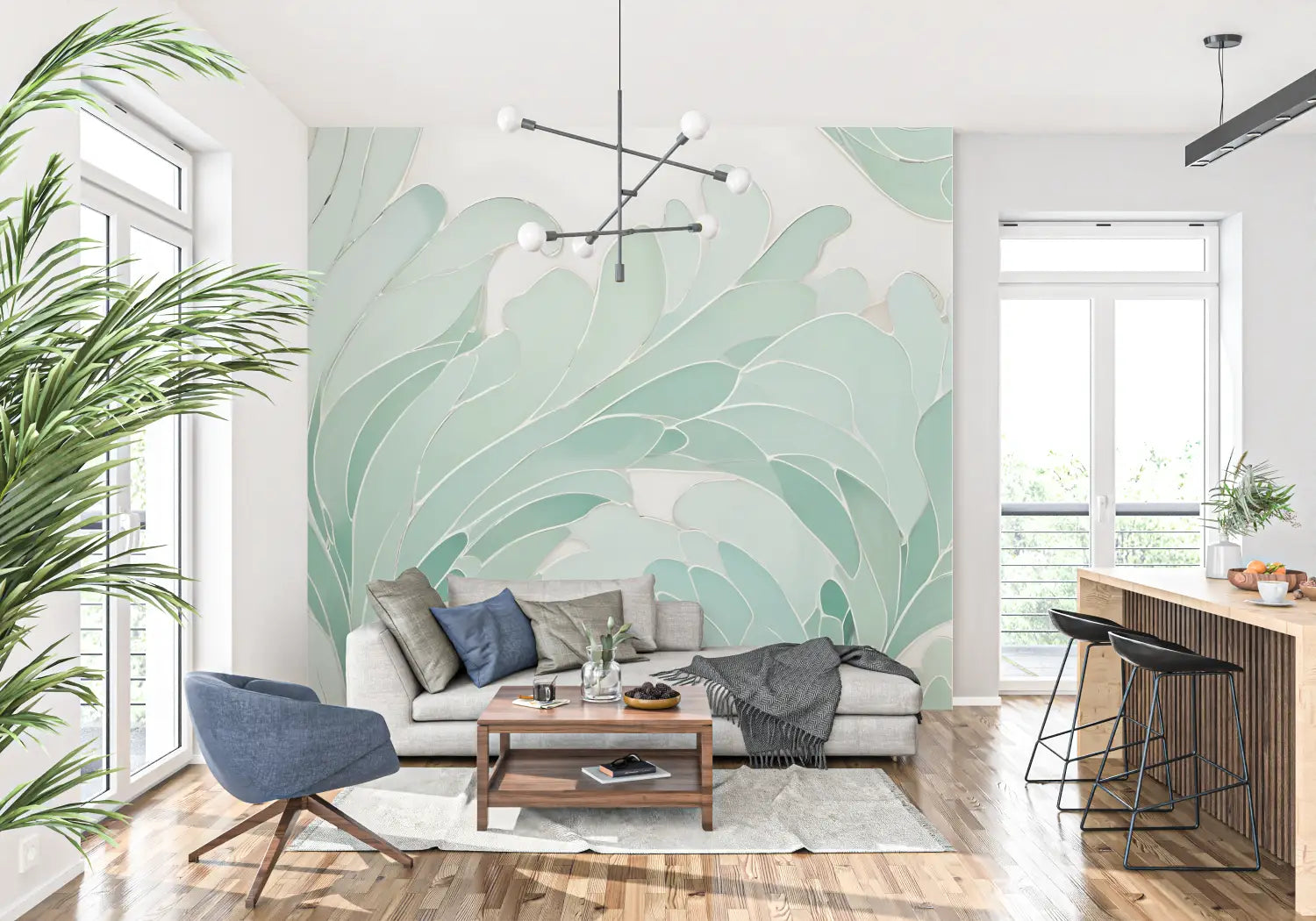 Foliage Wallpaper - Delicate water green foliage