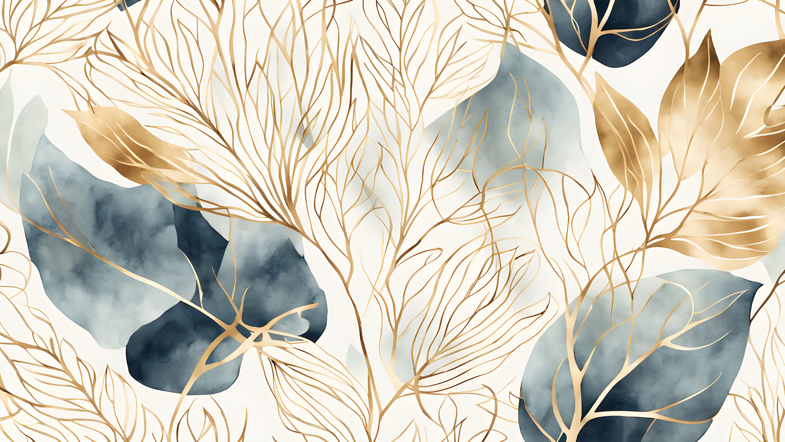 Luxury wallpaper – Golden foliage on a watercolor background