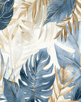 Papier Peint Design - Feuillage Tropical Gris Bleu Et Doré