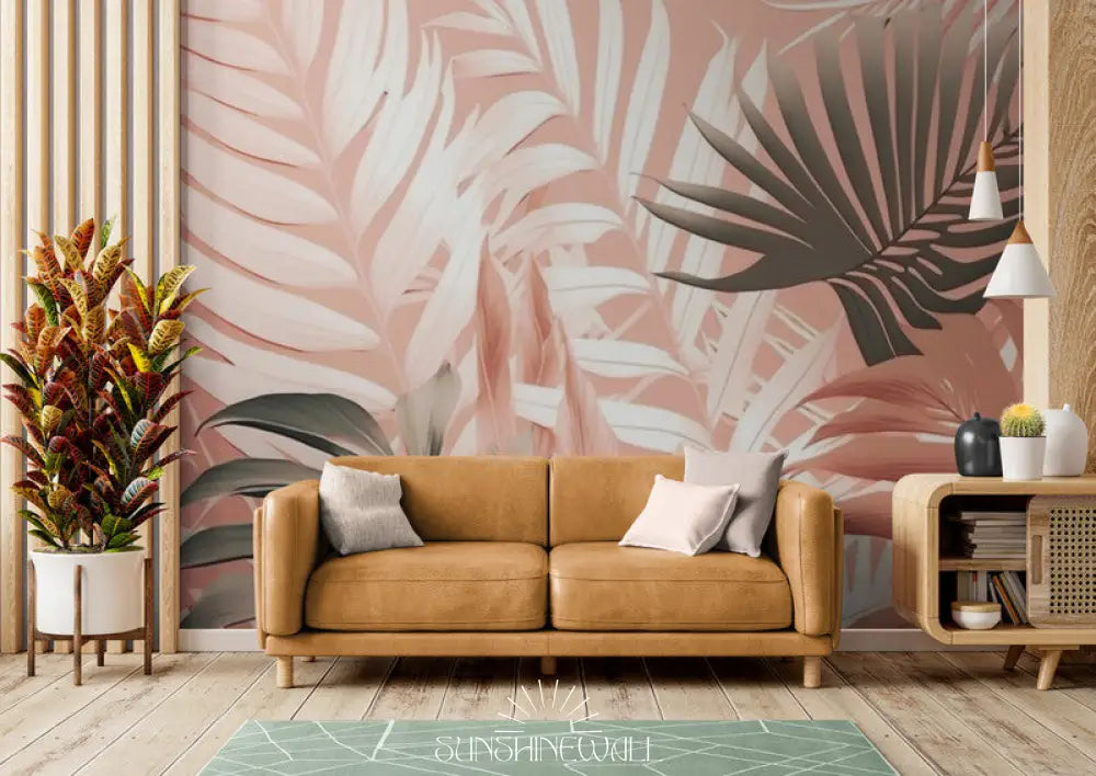 Papier Peint Design - Feuillage Tropical Rose