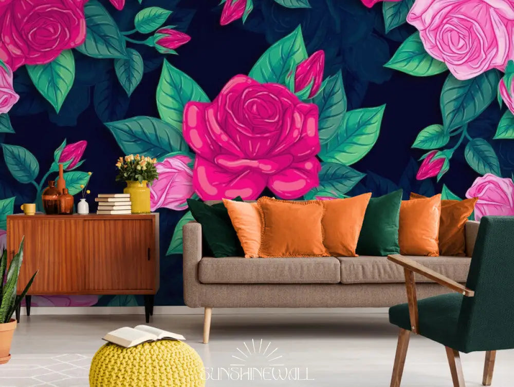 Papier Peint Design - Fleurs Roses