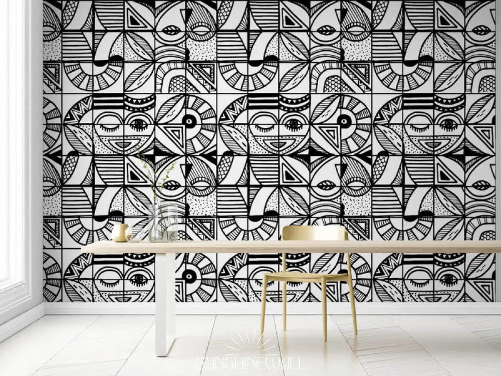 Papier Peint Design - Géométrique Noir Et Blanc