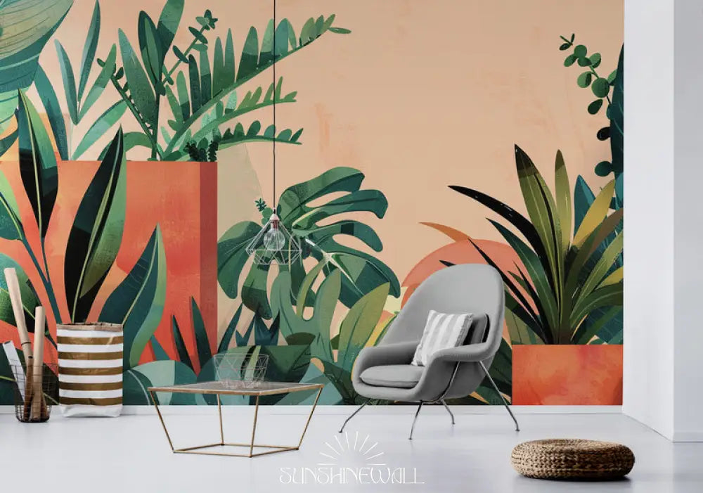 Papier Peint Design - Plantes Tropicales Contemporaines