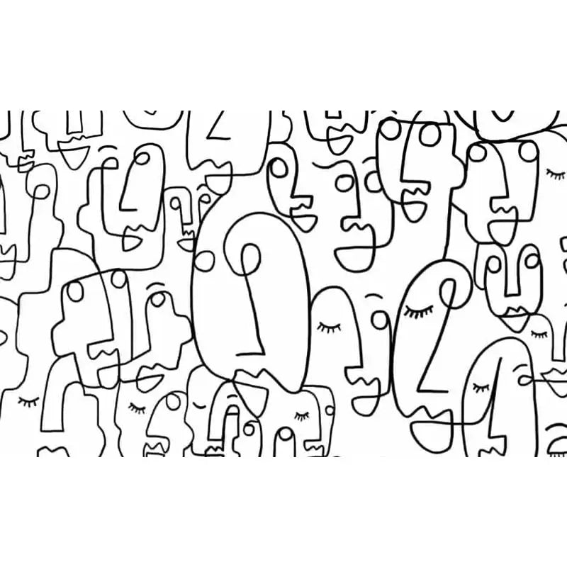 Art &amp; Deco Wallpaper - Continuous Line Abstract Faces
