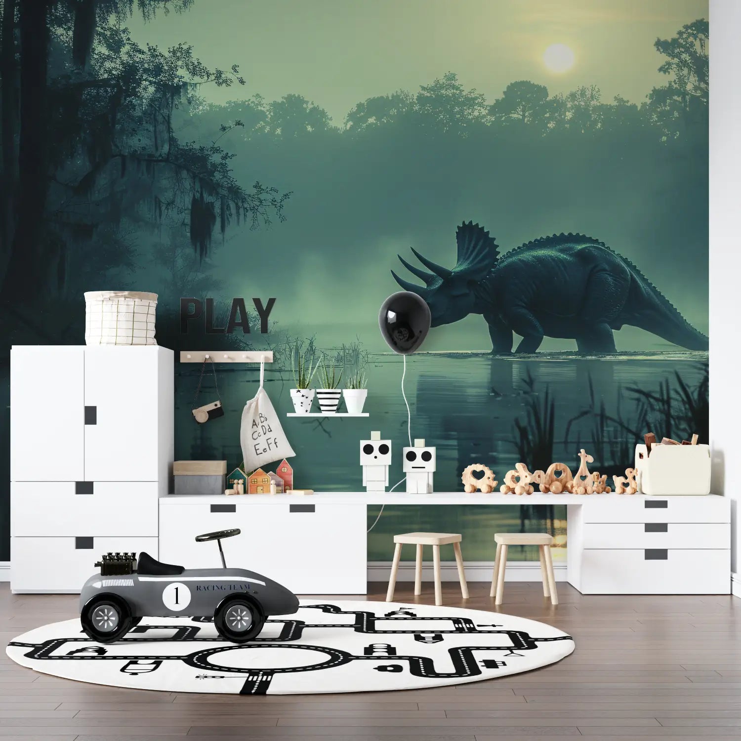 Papier Peint Animaux - Tricératops au Bord du Lac