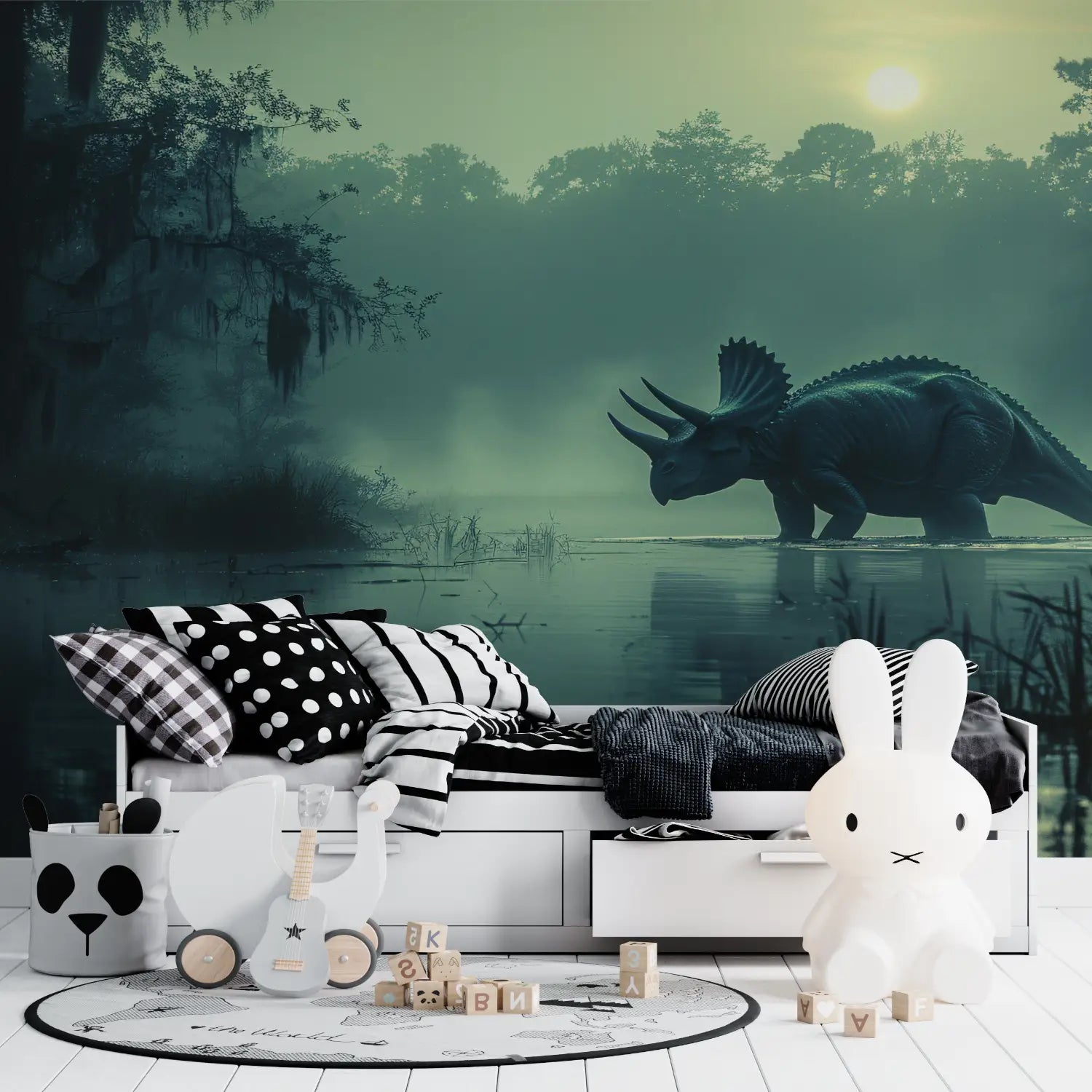 Papier Peint Animaux - Tricératops au Bord du Lac