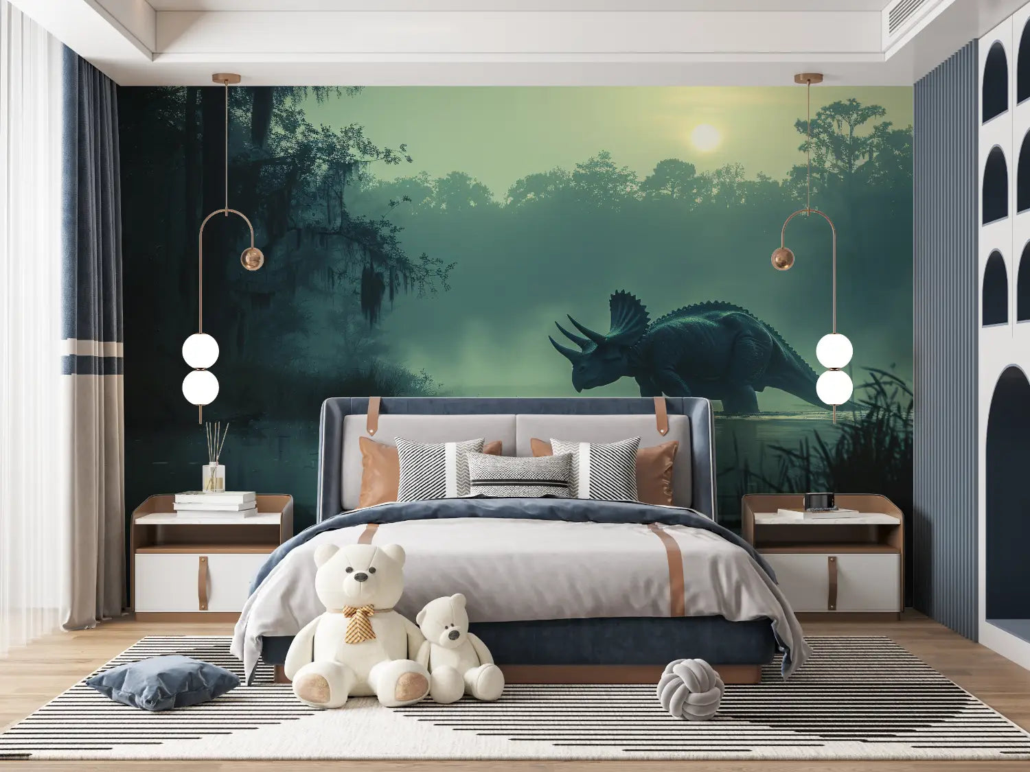 Papier Peint Animaux - Tricératops au Bord du Lac