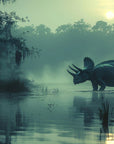 Papier Peint Animaux - Tricératops au Bord du Lac