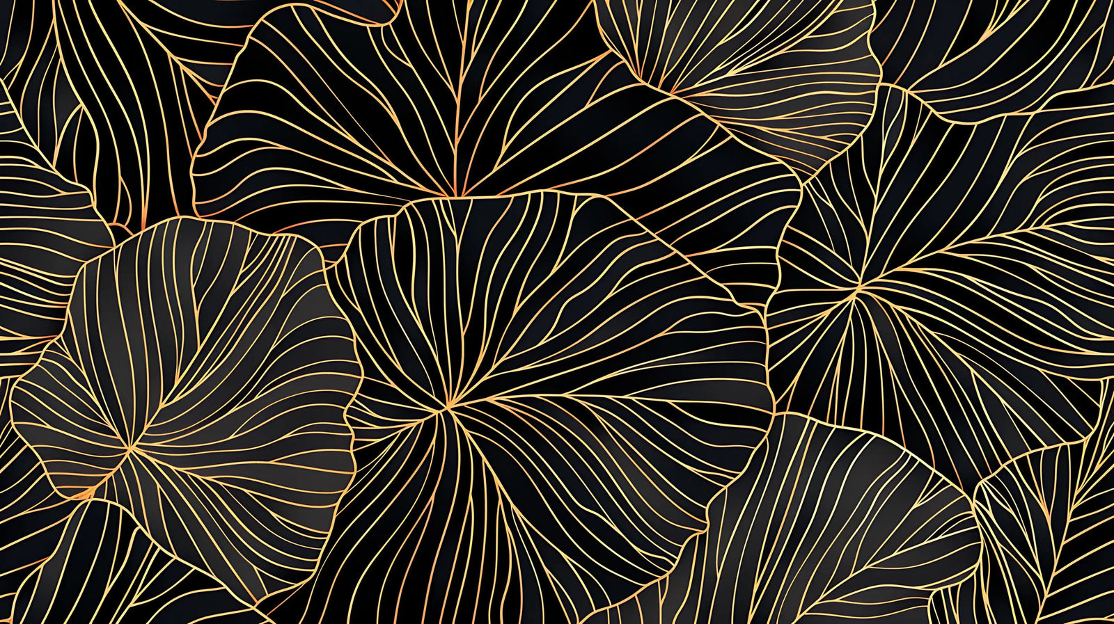 Foliage Wallpaper – Large Golden Palms on a Black Background