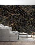Foliage Wallpaper – Large Golden Palms on a Black Background