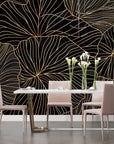 Foliage Wallpaper – Large Golden Palms on a Black Background