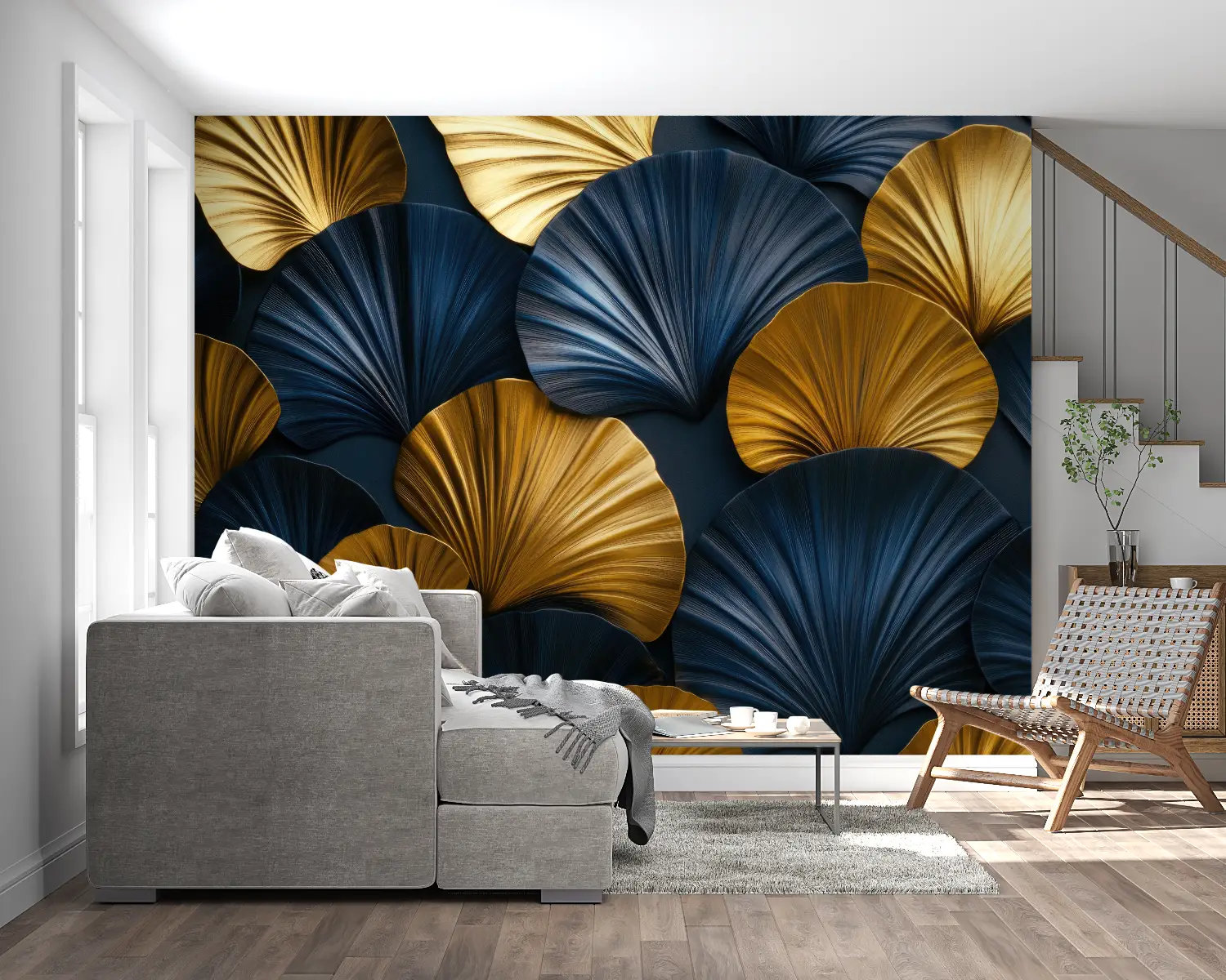 Art &amp; Deco Wallpaper – Gold and Midnight Blue Fans