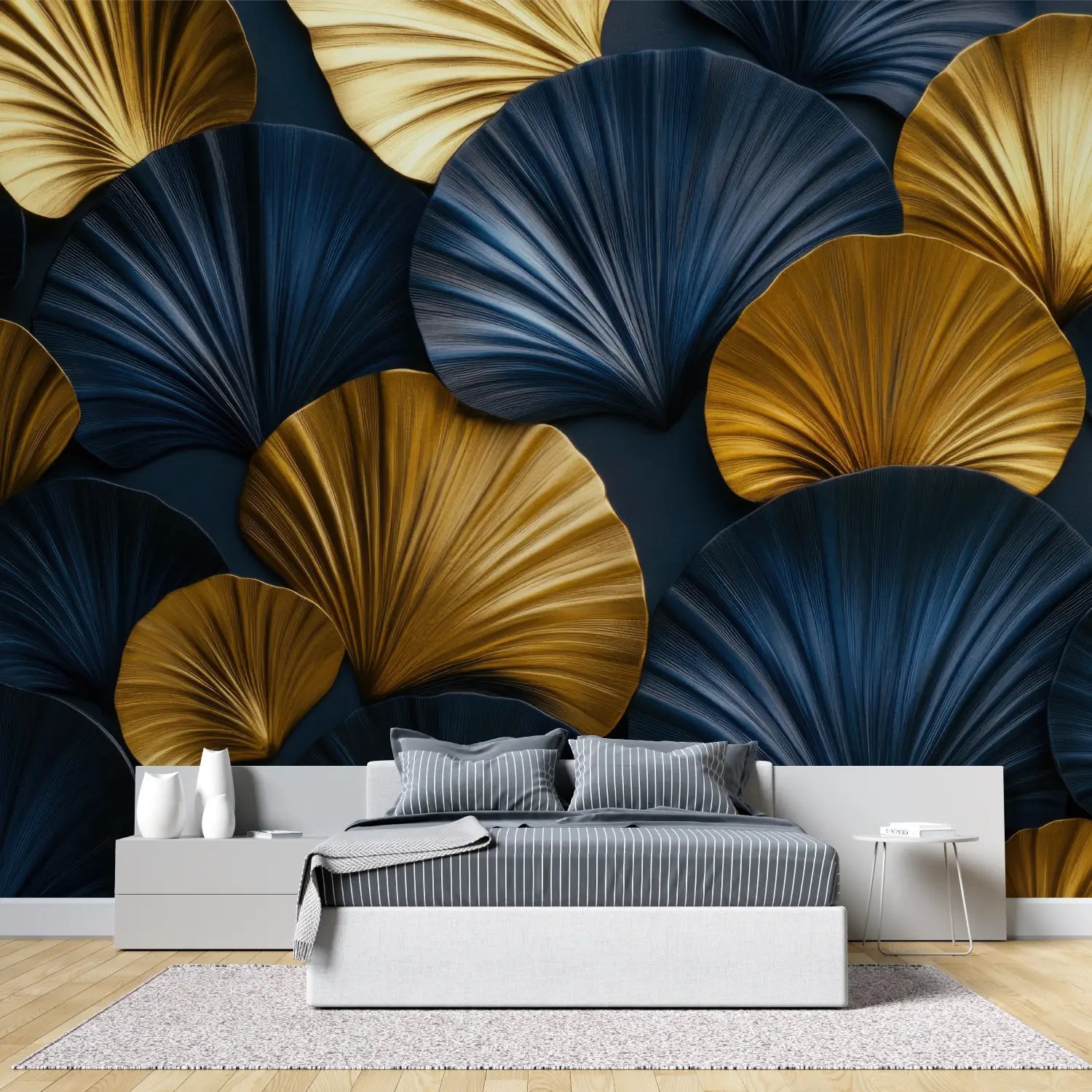 Art &amp; Deco Wallpaper – Gold and Midnight Blue Fans