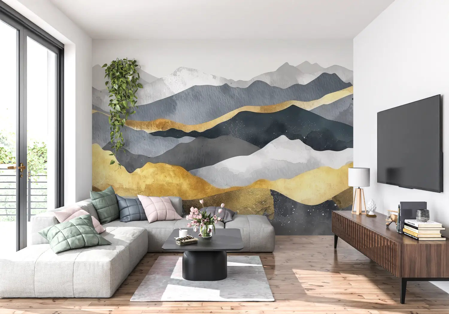 Geometric Wallpaper - Abstract Blue and Gold