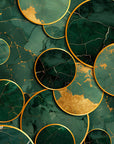 Papier Peint Géométrique – Cercles Marbrés en Vert et Or