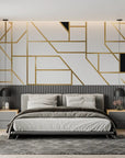 Geometric Wallpaper – Golden Lines on Ivory Background