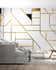 Geometric Wallpaper – Golden Lines on Ivory Background