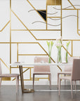 Geometric Wallpaper – Golden Lines on Ivory Background