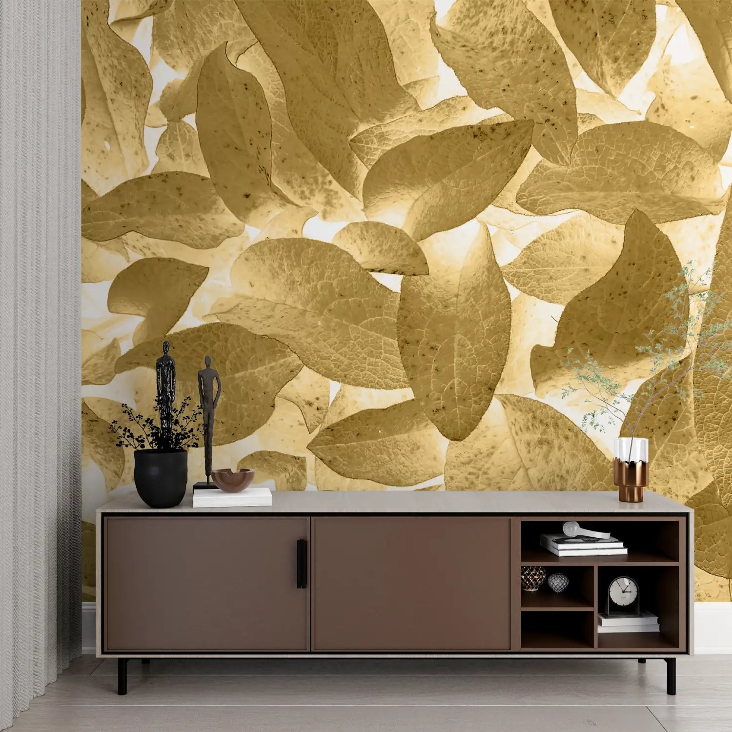 Foliage Wallpaper - Black and Gold Leaves