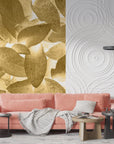 Papier Peint Feuillage - Feuilles Noires et Or