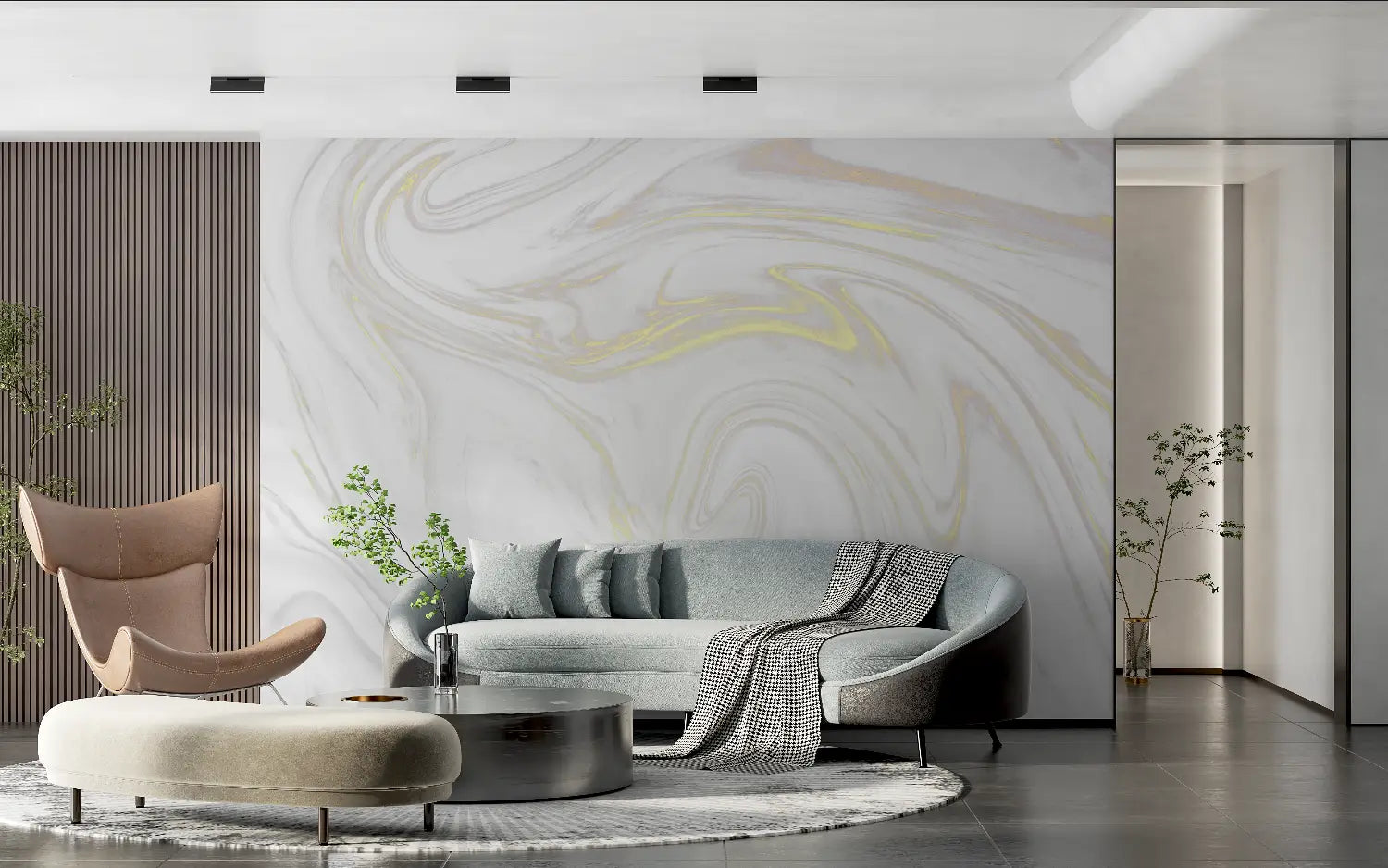 Papier Peint Pierre – Marbrures Blanches aux Reflets Dorés