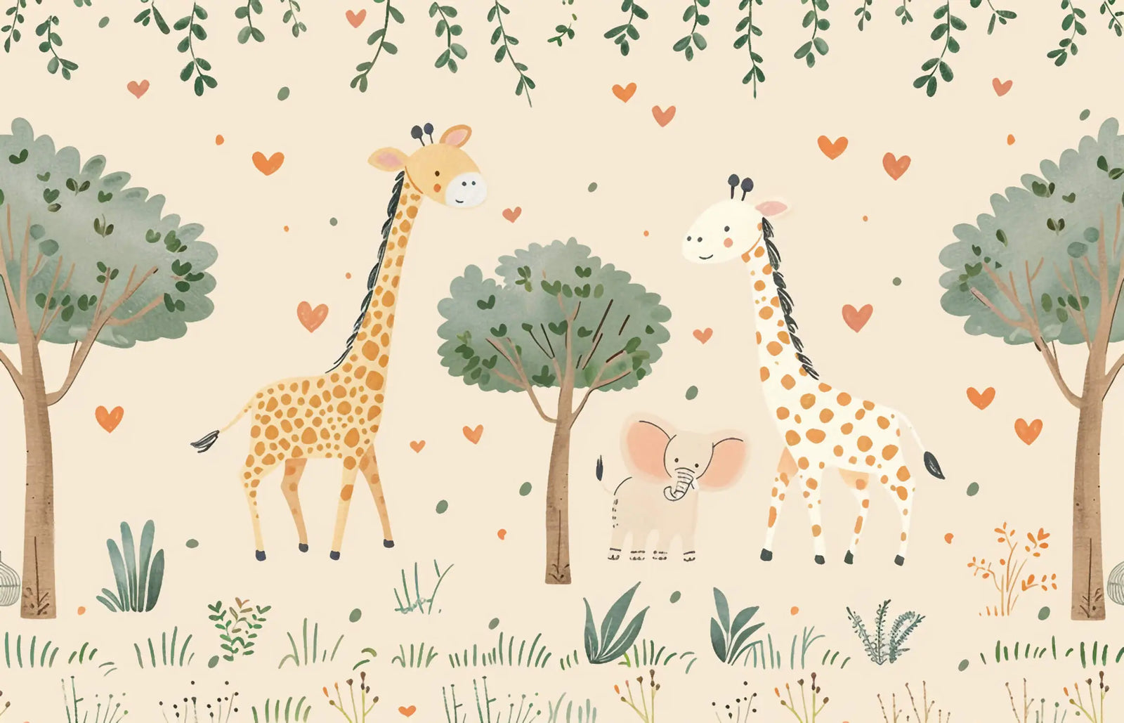 Children's Wallpaper - Sweet Giraffe Family