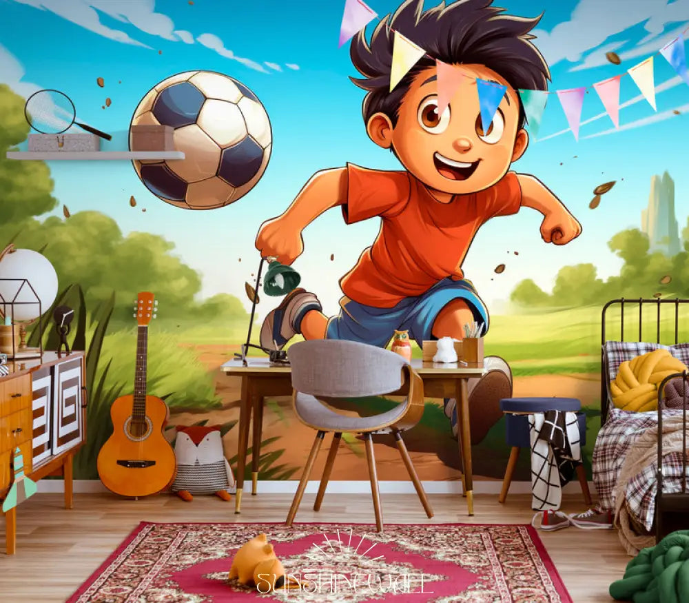 Papier Peint Enfant - Ballon De Foot Cartoon