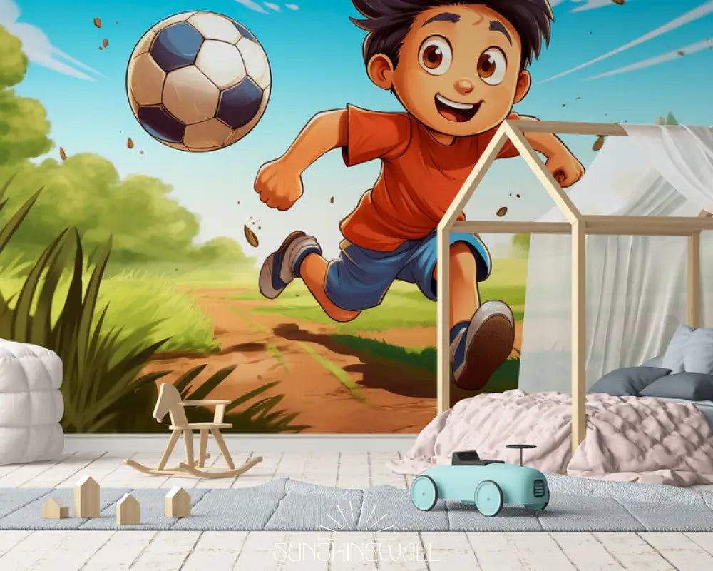 Papier Peint Enfant - Ballon De Foot Cartoon