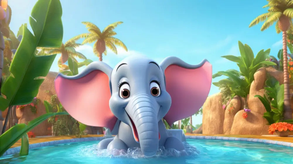 Papier Peint Enfant - Bébé Éléphant Dans L’eau