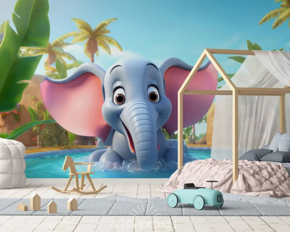 Papier Peint Enfant - Bébé Éléphant Dans L’eau