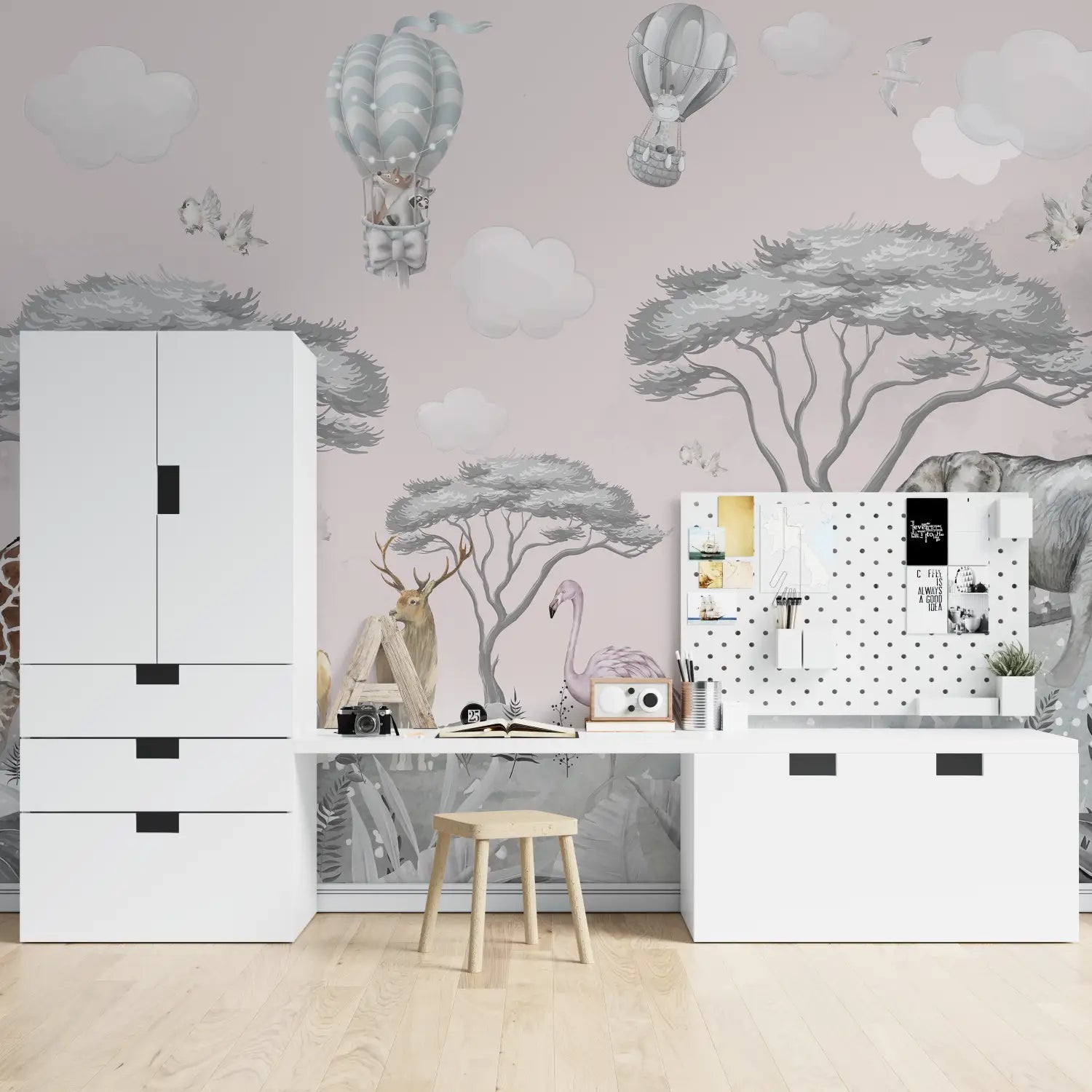 Papier Peint Animaux - Savane et Ballons