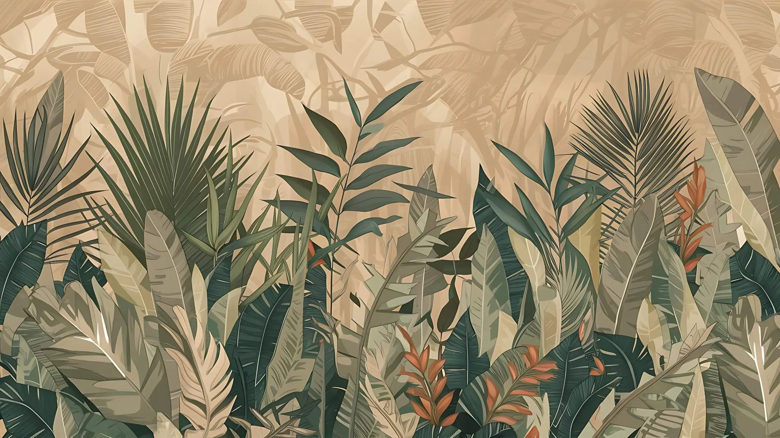 Papier Peint Tropical - Jungle Sable