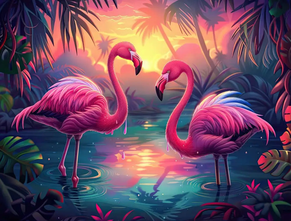 Papier Peint Enfant - Flamants Roses Dans L’eau